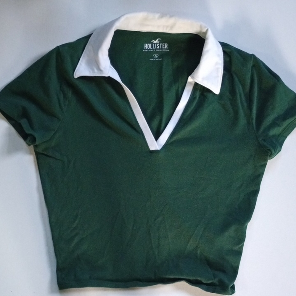 Hollister Green Polo Crop Jersey Short Sleeve